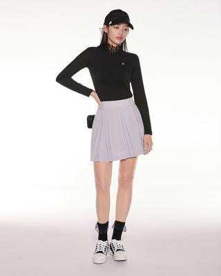 Logo Embellished Pleated Skirt (Grey)