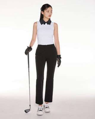 Big Collar Ribbon Sleeveless T Shirt (White)