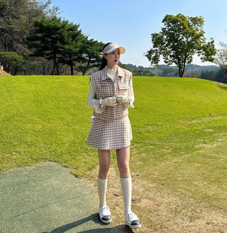 Houndstooth Checkered Quilted Vest (Beige)