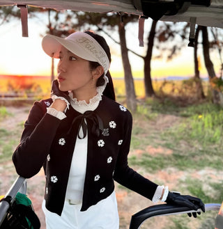 Flower Jacquard Open Ribbon Cardigan (Black)