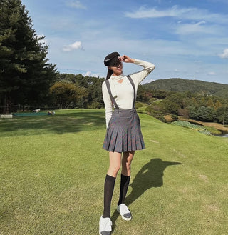 High waist overall pleated skirt (Black)