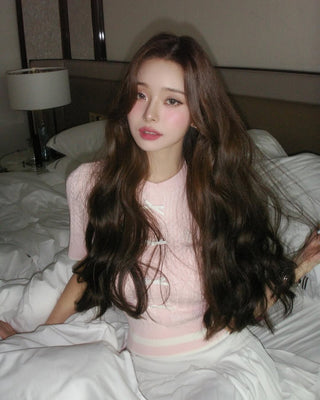 Fair Liar Ribbon Cropped Short Sleeve Knit (Pink)