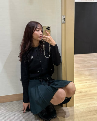 Flower belt set pleated skirt (Green)