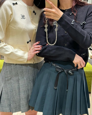 Flower belt set pleated skirt (Green)