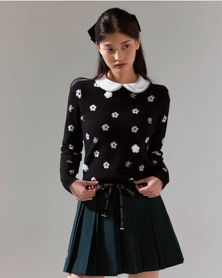 Flower belt set pleated skirt (Green)