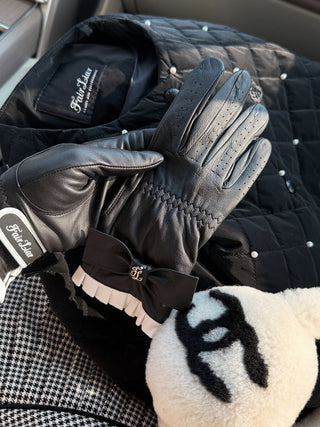 Lambskin Ribbon Gloves (Black)