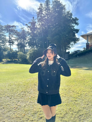 Back Ribbon Fur Hat (Black)