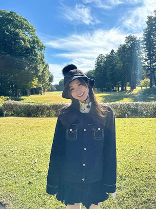 Back Ribbon Fur Hat (Black)