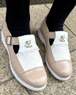 Quilted Buckle Loafers (Beige)