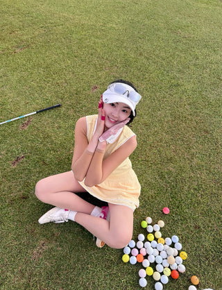Pom-Pom Seersucker Sleeveless T-Shirt (Yellow)