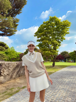 Crochet Flare Pleated Skirt (White)