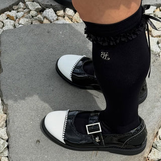 Satin Ribbon Summer Knee Socks (Black)