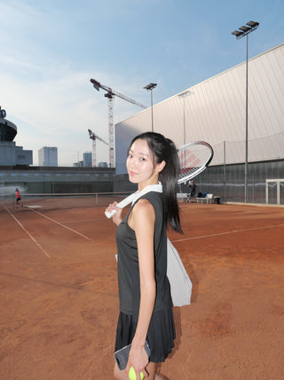 High-waisted Jersey Pleated Skirt (Black)