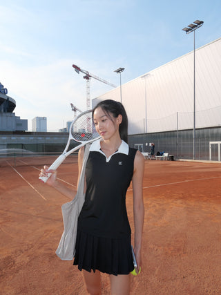 High-waisted Jersey Pleated Skirt (Black)