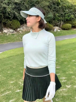 [FL Signature] Pearl & Bead Flare Pleated Skirt (Green)