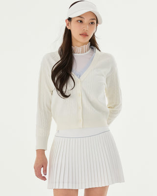 Double Color V Neck Cardigan (White)