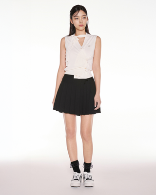 Asymmetrical Ribbon Pleated Skirt (Black)