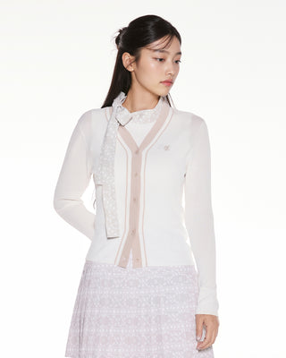 Color Combination Wide Ribbed Cardigan (White)