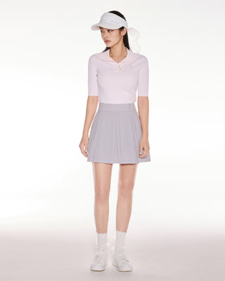 Open Collar Pearl Point Neck Knit (Pink)