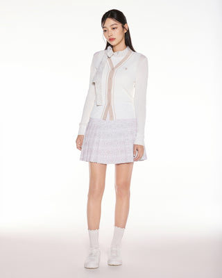 Color Combination Wide Ribbed Cardigan (White)
