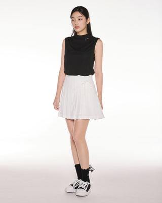 Asymmetrical Ribbon Pleated Skirt (White)