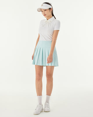 Front shirring short sleeve T Shirt (White)