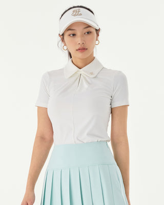 Front shirring short sleeve T Shirt (White)