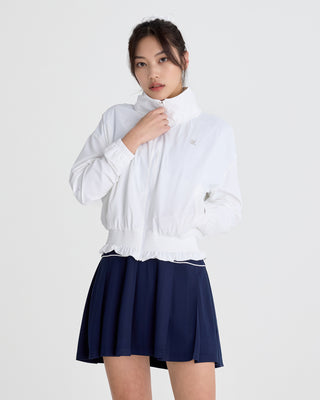 Ruffle Hem ZipUp Jumper (White)