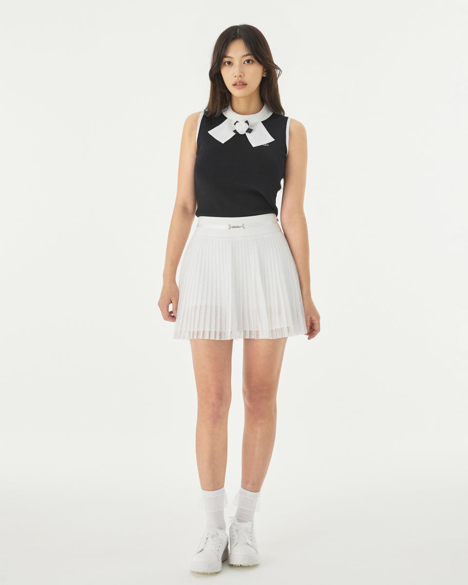 Detachable Lace Ribbon Sleeveless Knit (Black)