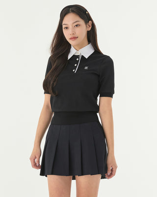 Lettering Jacquard Pleated Skirt (Black)