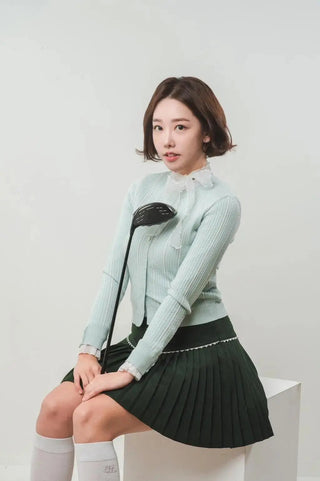 [FL Signature] Pearl & Bead Flare Pleated Skirt (Green)