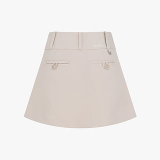 Front Pleats A-line Skirt (Beige)