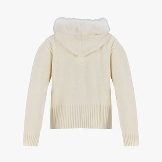 Fur Hooded Zipup Windproof Cardigan (Ivory)