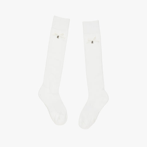 Leather Ribbon Knee-socks (Ivory)