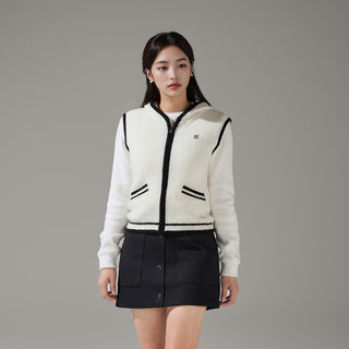 Hooded Windproof Knit Vest (Ivory)