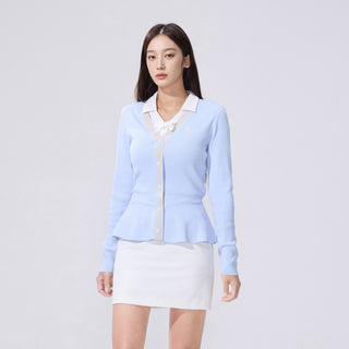 Eyelet Peplum Cardigan (Blue)