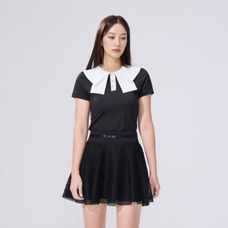 Mesh Double Collar T-Shirt (Black)