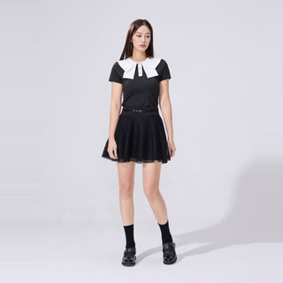 Mesh Double Flare Skirt (Black)