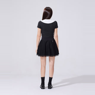 Mesh Double Flare Skirt (Black)