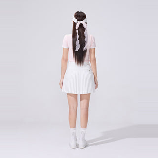 Crochet Flare Pleated Skirt (White)
