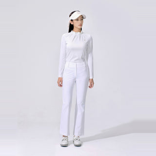 Back-slit Ribbon Semi-bootscut Pants (White)