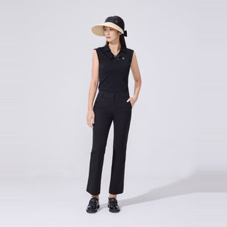 Back-slit Ribbon Semi-bootscut Pants (Black)