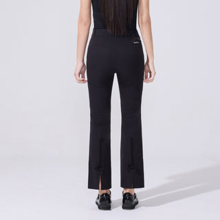 Back-slit Ribbon Semi-bootscut Pants (Black)