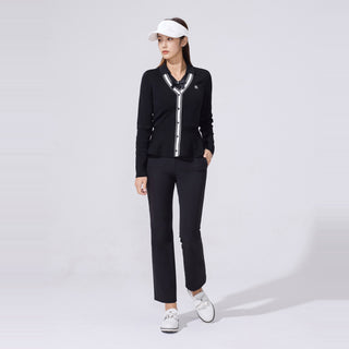 Back-slit Ribbon Semi-bootscut Pants (Black)