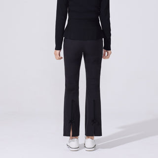 Back-slit Ribbon Semi-bootscut Pants (Black)