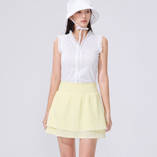 Frill V-neck sleeveless T-shirt (White)