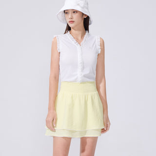 Frill V-neck sleeveless T-shirt (White)