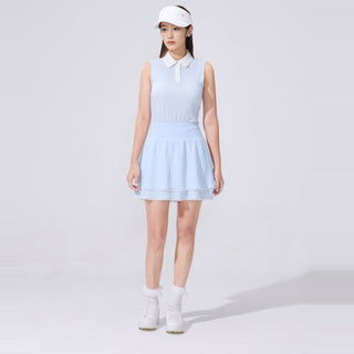 Pom-Pom Seersucker Sleeveless T-Shirt (Blue)