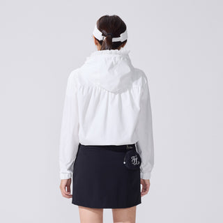Frill Hooded Zipper Jacket (White)