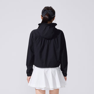 Frill Hooded Zipper Jacket (Black)